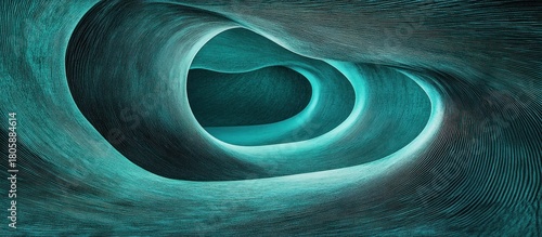 Fototapeta Naklejka Na Ścianę i Meble -  serene teal and turquoise layered tunnel of smooth striated curves with a glowing central hollow, fluid organic motion and hypnotic depth