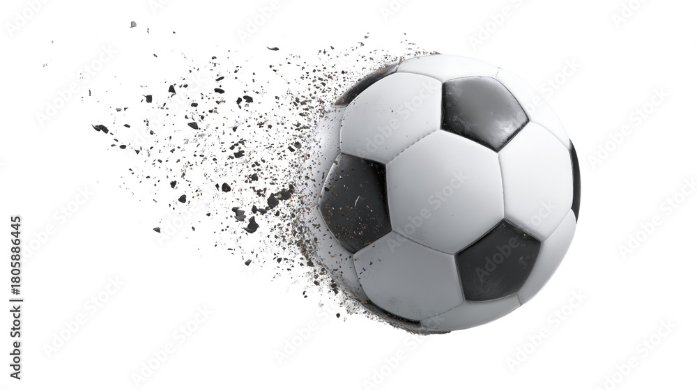 Naklejka premium Football ball broken into powder, soccer, on transparent background