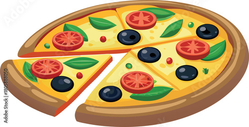 Delicious Italian pepperoni and salami pizza with tomato, cheese, and mushroom vector illustration on white