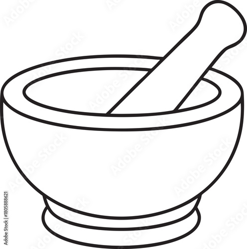 Mortar and pestle outline icon representing traditional tool for grinding herbs spices and culinary preparation