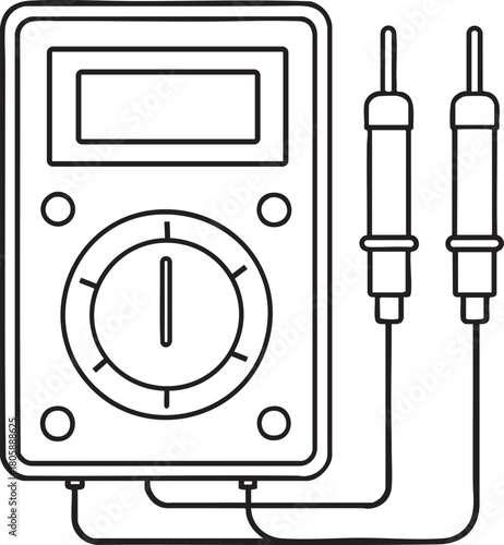 Multimeter outline icon showcasing digital measurement tool with probes for electrical diagnostics and testing