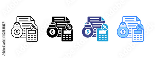 Tax icon set multiple style collection