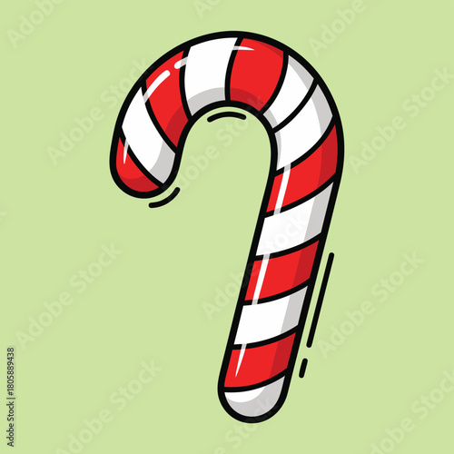 A classic red and white striped candy cane illustration on a light green background, symbolizing holiday cheer and sweet treats.