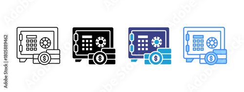 Safe Box icon set multiple style collection