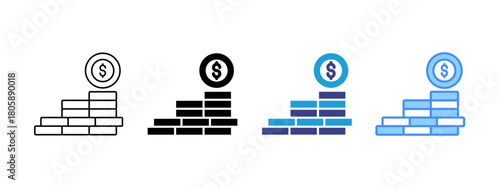 Coin Stack icon set multiple style collection