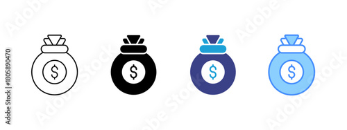 Money Bag icon set multiple style collection