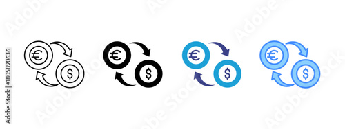 Currency Exchange icon set multiple style collection