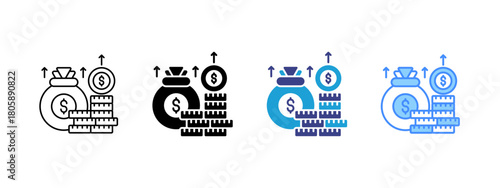 Money icon set multiple style collection