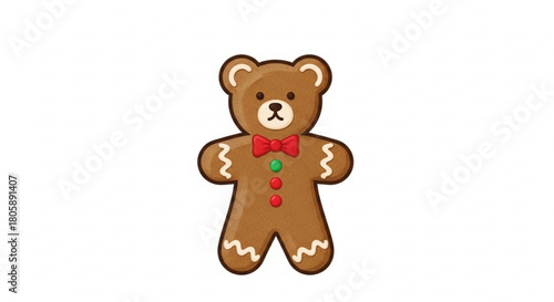 Gingerbread bear cookie isolated on festive treat for christmas or winter holidays cute bearshaped biscuit with icing and bow tie decoration