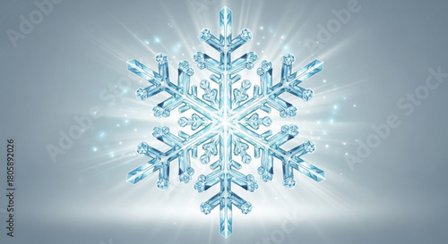 A single, icy blue snowflake with a radiant glow, symbolizing the beauty and fragility of winter, isolated on, perfect for seasonal designs