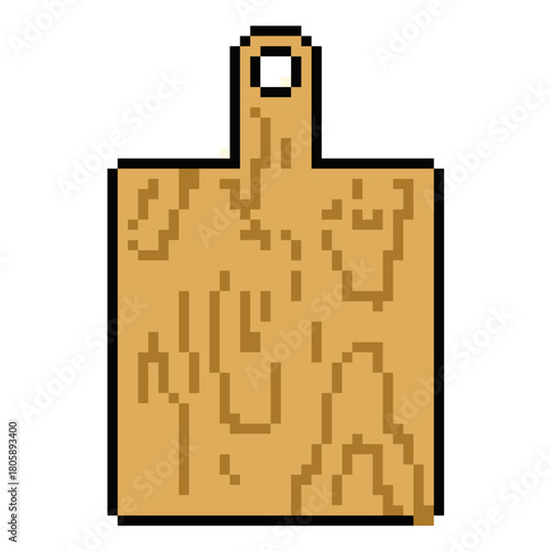 Pixel Chopping Board Vector Ideal for gaming, kitchen, cooking, food preparation, or digital art themes requiring a simple retro 8-bit aesthetic.