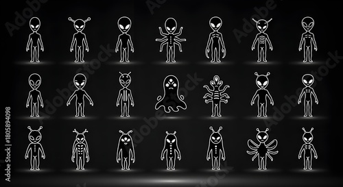 silhouettes of aliens on black background