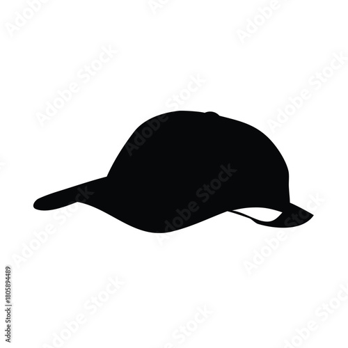 A black silhouette of a baseball cap is displayed against a white background.