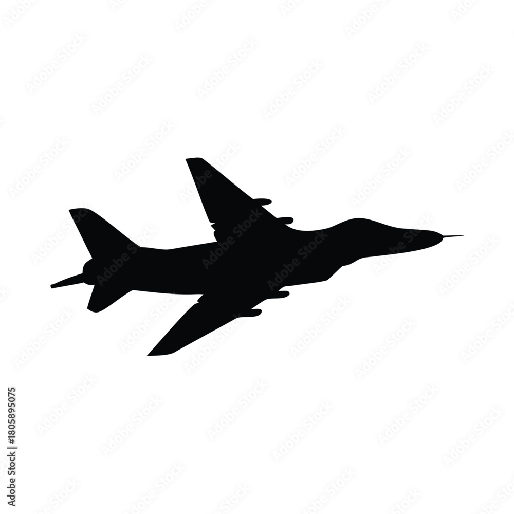 Fototapeta premium A silhouette of a fighter jet against a plain white background in stark contrast
