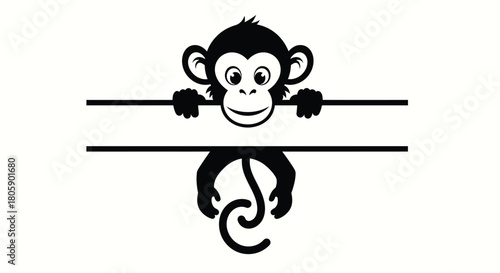 Cute cartoon monkey peeking over a branch, , perfect for playful designs and childrens themes