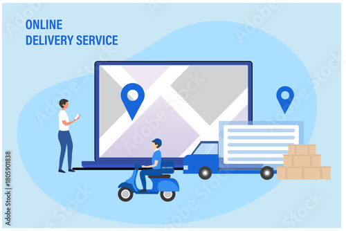 Online delivery service concept, online order tracking vector illustration
