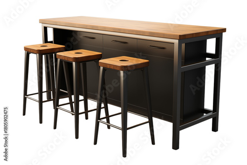 Industrial Bar Table Set with Stools - Kitchen Island Furniture on transparent background png