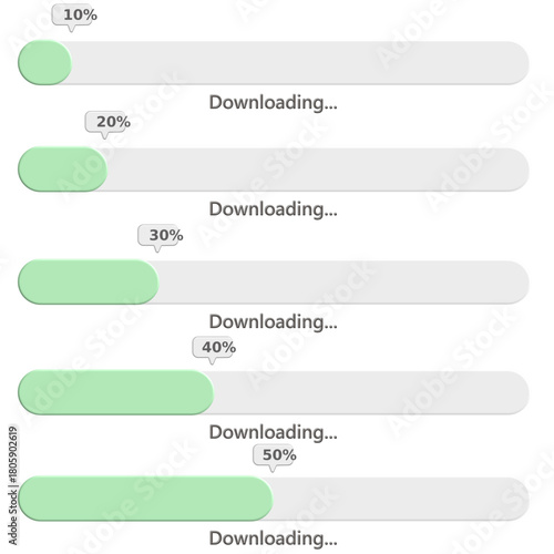 Download progress indicators showing percentage completed, ideal for UI/UX design and data visualizations