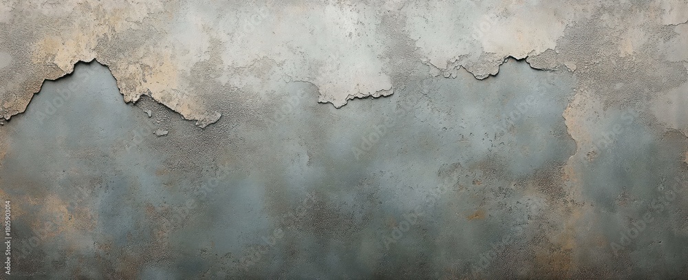 Obraz premium weathered plaster wall with peeling paint, flaking layers and rust stains conveying aged, melancholic decay