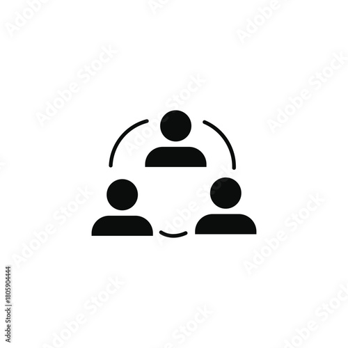 A clean flat-style three-person circle icon representing group collaboration, teamwork, unity, and community support. Perfect for business, communication, project management, social interaction themes