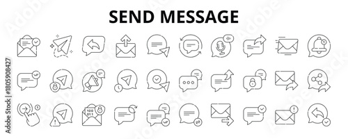 30 Send Message Line Icons Vector - Direct Message, Push Notification, Secure Send, Sent Status, Text Sending, Email Sent, Reply Sent