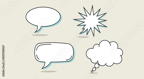 A collection of diverse hand-drawn speech bubbles and thought bubbles, featuring various shapes and styles for communication and idea expression.