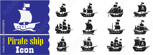 Set of Pirate ship icon, Pirate ship vector collection