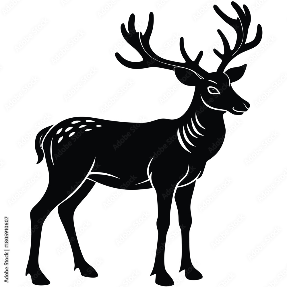 Obraz premium Reindeer Silhouette Vector Minimal Christmas Deer Icon for Holiday Design