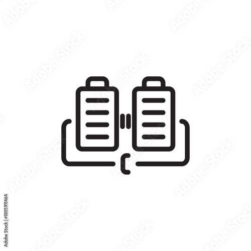 Cell-to-Pack (CTP) battery technology icon. Two connected EV battery modules representing higher energy density, efficiency, and structural integration for electric vehicles. Vector for manufacturing.