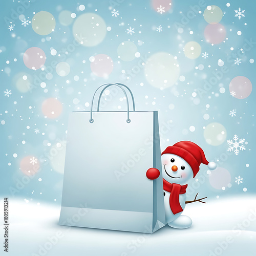 Snowman with Shopping Bag, Christmas Gift Illustration, cyber monday, cyber monday shoping,