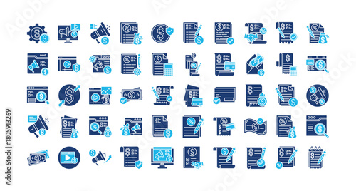 
Paid icon set collection. Containing profit, article, marketing, search, revenue, assessment, options .Solid vector icons collection