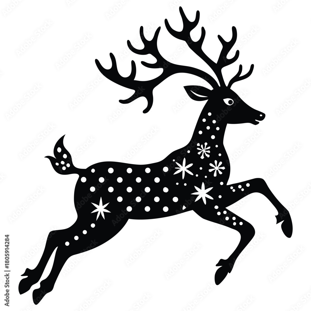 Fototapeta premium Reindeer Silhouette Vector Minimal Christmas Deer Icon for Holiday Design