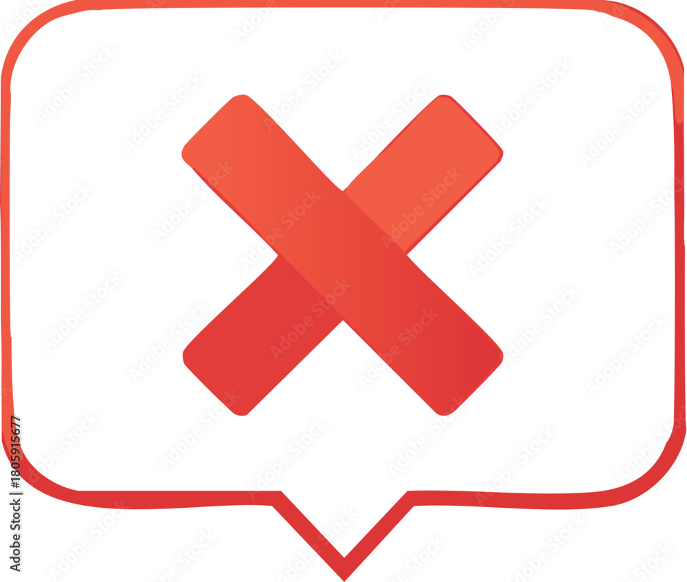 Obraz premium Doodle style red X icon within a dialogue box, symbolizing a failure, incorrect choice, or a cancellation notification message