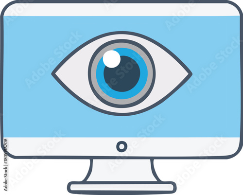 An illustration of an eye on a computer screen, symbolizing digital surveillance, online monitoring, data security, and privacy concerns