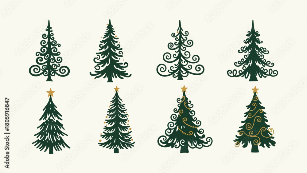 Obraz premium Christmas Trees Vector Set Festive Spruce Silhouettes for Holiday Design