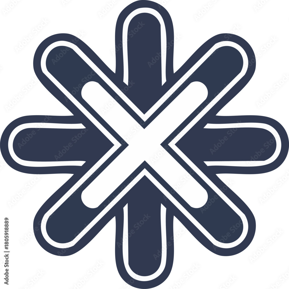 Fototapeta premium Minimalist eight-pointed star icon with a central X shape, a modern symbol of connectivity, technology, and abstract geometric design