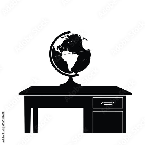 A classic wooden desk with a globe on top silhouette