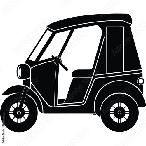 Minimal electric tricycle silhouette vector, three-wheeled personal transport, eco-friendly urban mobility