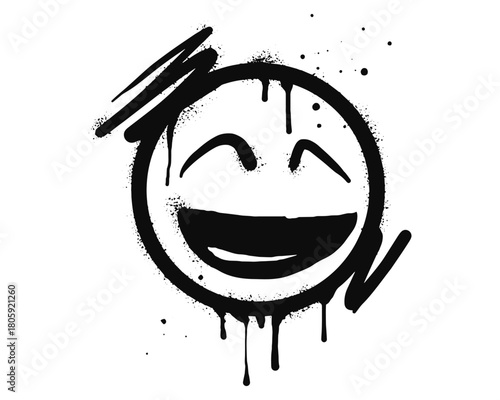 smiling face emoji character. Spray painted graffiti smile face in black over white. isolated on white background. vector illustration