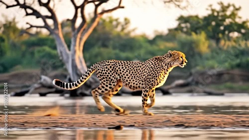 Majestic cheetah sprinting at high speed across the African savannah in stunning wildlife footage.