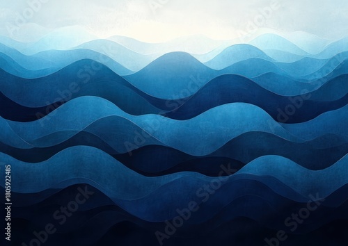 abstract layered blue ocean waves with textured gradients and soft light evoking calm serenity