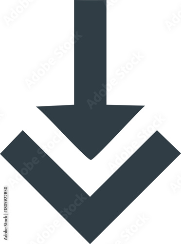 Down arrow icon indicating movement or direction with a layered effect