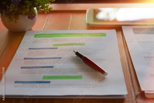 proofreading worksheet on wooden table