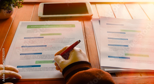 proofreading worksheet on wooden table