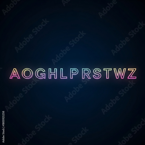 Neon alphabet letters AOGHLPRSTWZ on dark background, cyber monday, cyber monday shoping,