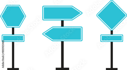Road Sign Board icon set. Empty traffic signs isolated on transparent background. Highway attention road sign collection. Blank street traffic symbols, stopping boards. Signaling plates vector.