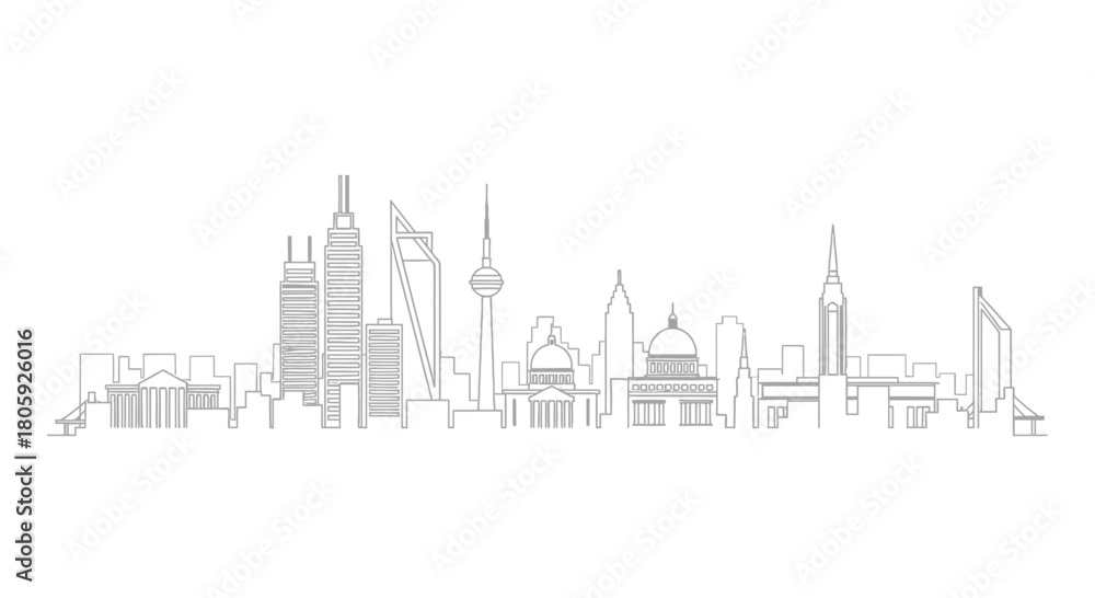 Naklejka premium Modern City Skyline Silhouette with Iconic Buildings.