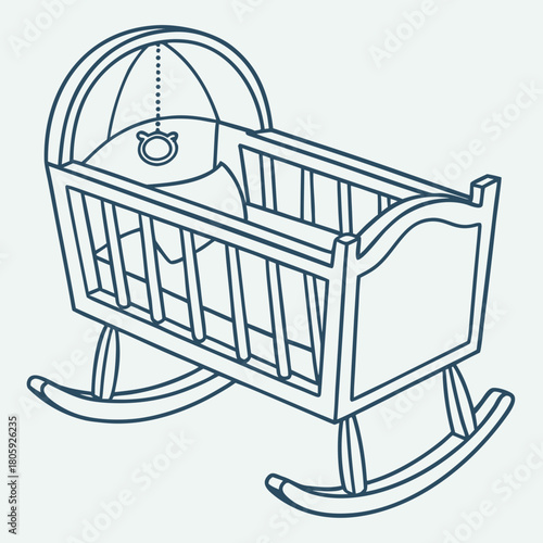 A classic baby cradle, a symbol of comfort and care for a newborn, isolated on it is a timeless piece of furniture