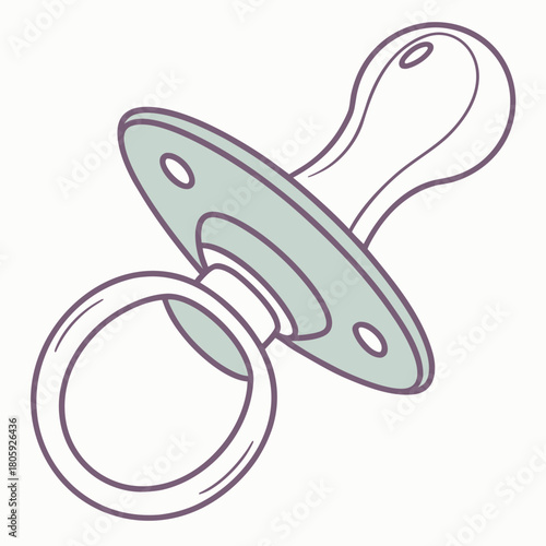 Illustration of a baby pacifier isolated on the pacifier is light green and purple it is a simple, cute, and minimalist drawing