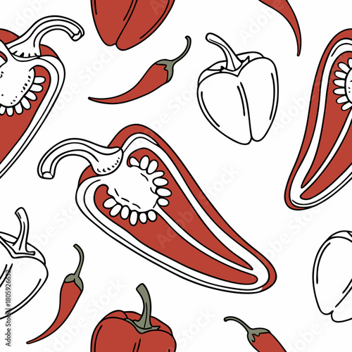 Seamless pattern with red peppers isolated on, a vibrant and eyecatching design for fabric, wallpaper, and creative projects